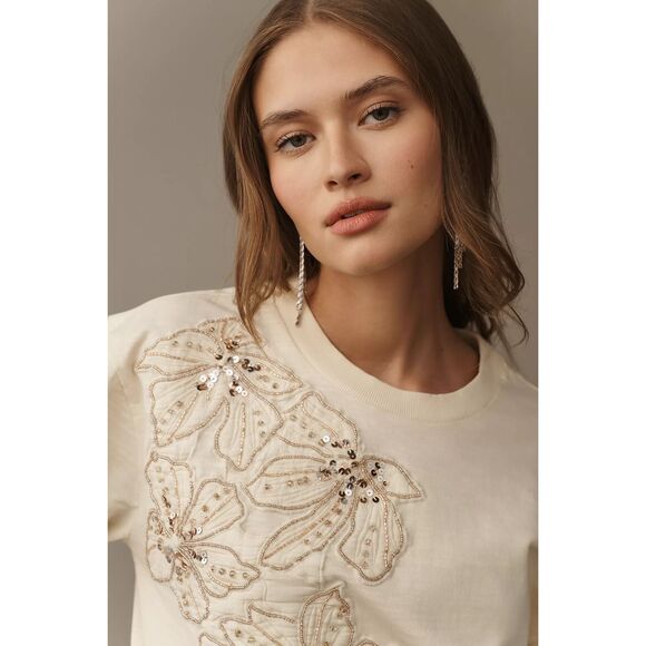 Anthropologie Beaded Embroidered Sweatshirt - Picture 4 of 10